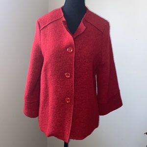 Designer red loosely fitted, 70% Wool jacket. Small